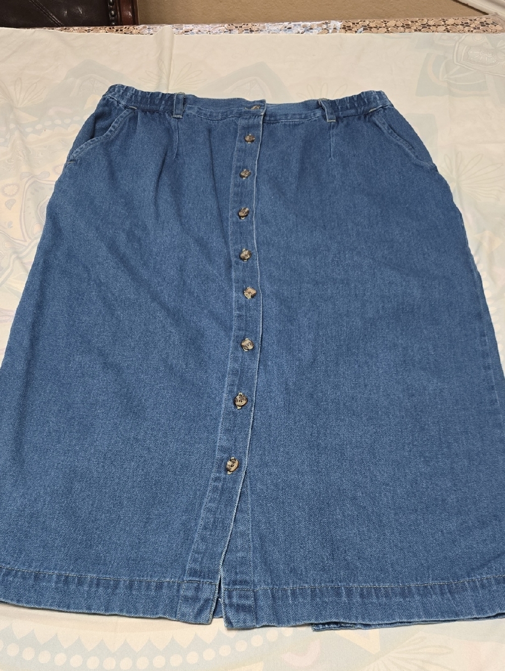 Cabin Creek Blue Button-Front Midi Denim Skirt